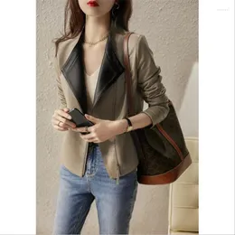 Women's Leather Women Short Black Apricot Jacket Genuine Sheep Collarless Stand Up Collar