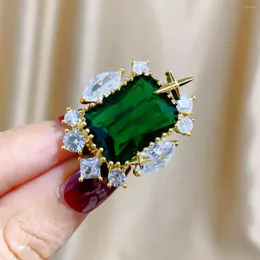 Broches de alta qualidade luz luxo geométrico verde zircão para mulheres temperamento camisa vestido acessórios pinos pequenos broche presentes