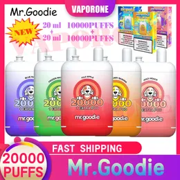 Orijinal Mr.Goodie 20000 Puflar Tek Kullanımlık Vape Kalem 650mAh 20ml + 20ml Çift Yağ Pods 10000 Puflar + 10000 Puflar Önceden doldurulmuş 12 Tesci Tip-C Çift Tank Çift Örgü Bobin E-Cigs