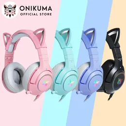 헤드폰 Onikuma K9 RGB가있는 유선 헤드폰 유연한 HD 마이크 게임 헤드셋 게이머 7.1 PC 게이머를위한 서라운드 컴퓨터 이어폰