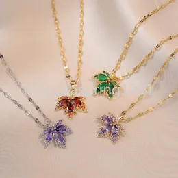 Ahornblatt-Halskette, Palmen-Halsband, goldene CZ-Zirkonia-Blatt-Anhänger-Halskette, böhmischer Luxus, neuartige Blätter, Schmuckzubehör