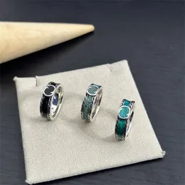 Designer Ring Vintage Black Green Enamel Rings S925 Sterling Silver Fashion Patterned Ring Men Women Couple Rings Jewelry