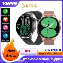 Relógios dt4 + relógio inteligente nfc bluetooth chamada ai assistente de voz senha rastreador gps wirelss carregamento feminino monitor ecg smartwatch