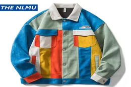 Men039S jackor 2021 Autumn Hip Hop Varsity Jacket Men Vintage Color Block Patchwork Loose Harajuku Coats Unisex Clothing Over 6836310