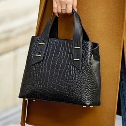 Elegant Crocodile Emed Handbag, Women's Fashion Double Hande Purse Versatile Shoulder Bag