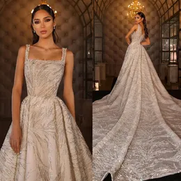 Graceful Sequins Mermaid Wedding Dress Spaghetti Straps Bridal Gowns Rhinestone Shiny Sleeveless Bride Dresses