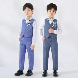 Clothing Sets Boy Formal Set For Spring Autumn 2024 Teenager Kids Clothes Top Quality Bowtie Dress Vest Party Performance Costume 90-170