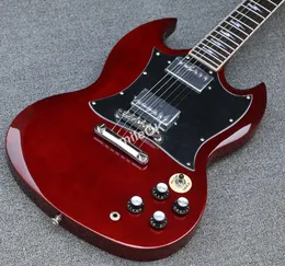 Angus Young Guitar AC/DC Inlaids Cherry Red Dark Rosewood Fretboard China Guitars 악기가 있습니다.