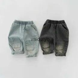 Trousers 2023 Autumn New ldren Denim Trousers Girls Vintage Jeans Baby Pocket Pants Kids Boys Casual Pants Fashion Baby Clothesvaiduryc