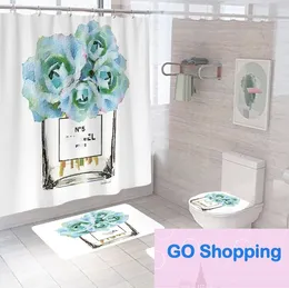 New Bathroom Sets Shower Curtain Set 4 Pieces a Set Waterproof Washroom Bath Curtains Lid Toilet Cover Mat NonSlip Pedestal High-end