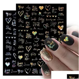 Stickers Decals 1Pcs 3D Laser Heart Letter Nail Sticker Art Decoration Flower Star Accessories Decal Supplies Parts Drop Delivery Dh42O