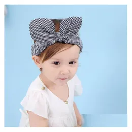 Hair Accessories New Sweet And Lovely Cotton Lattice Rabbit Ears Baby Band Party Girl Dressed Headwear Bow Knot Headbands Drop Deliver Dhqnh