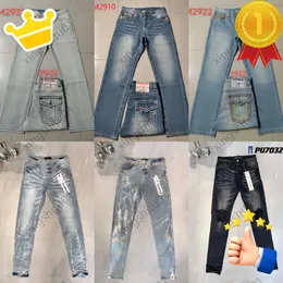 Jean Man Mens Purple Ksubi 디자이너 Black Skinny Stickers Light Wash Ripped Motorcycle Rock Revival Joggers True Religions Men Denim Jeans