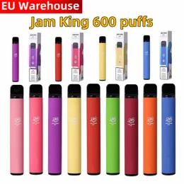 Jam King 600 퍼프 vape dechable EU 창고 Einweg vape 2ml 사전 550mAh 배터리 증기 퍼프바 크리스탈 vape 펜 2% 20mg e cig vapers 퍼블 르 마리아