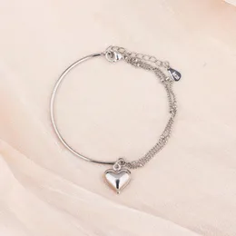 Link Bracelets PANJBJ Silver Color Love Heart Bracelet For Women Girl Cute Double Layer Chain Splicing Jewelry Birthday Gift Drop