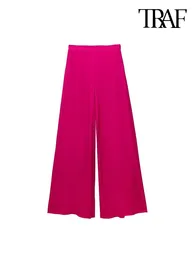 Pantaloni da donna Moda donna che scorre gamba larga Pantaloni vintage a vita alta con cerniera laterale Mujer