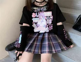 Anime japonês t camisa de manga longa superior zíper remoção t jk menina roupas bonito algodão tshirt feminino harajuku desenhos animados impresso topos 29055055