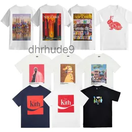 2023 Summer Mens Designer t Shirts Trends Brand Kith Rabbit Paper Cutting Spider Print Round Neck Loose Casual Cotton T-shirt Men and Women Graphic Tee 91BL
