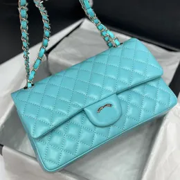 Sky Blue Flap Women Crossbody Designer Bag Silver Hardware Adjustable Chain Luxury Handbag Pochet Card Holder Leather Diamond Lattice Shopping Clutch Pochette