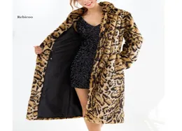 Kadınlar Faux Fur Coat Klasik Leopar Orta Uzun Ceket Moda Bayanlar Artı Boyut S6XL 2020 Sonbahar Kış Sıcak Takım Tops2984665