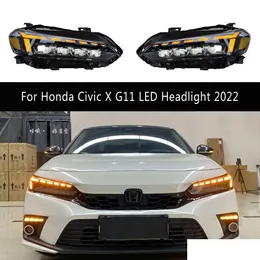 LED Daytime Bieganie dla Honda Civic X G11 Reflektor 2022 DRL Light Streamer Wskaźnik skrętu Przedni Lampa 180/240 Turbo Car Drop de Dh7ut