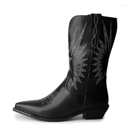 Сапоги 2024, зимняя женская обувь с острым носком и добавлением шерсти, черные этнические туфли на каблуке странного стиля, большой размер 34–48 в западном стиле