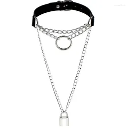 Choker Multilayer Gothic Lock Necklace Round On Neck Buckle Punk Collar Padlock Pendant Halsband Kedja Kvinnor Femme Jewelry
