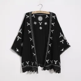 Kobiety haft haft kimono berigan boho moda letnia szal koszula bluzka przeciwsłoneczna koronkowa luźna topa marna blusas feminina 240118