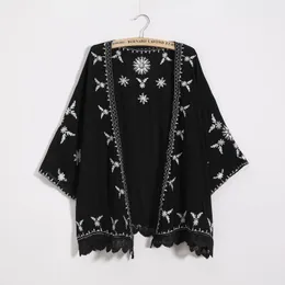 Kvinnliga broderier kimono cardigan boho mode sommar sjal skjorta blus solskyddsmedel spets lösa toppar outwear blusas feminina 240118