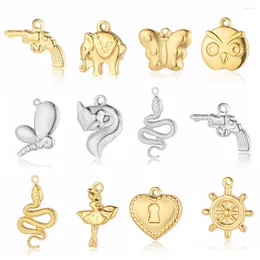 Charms 5Pcs/Lot Butterfly Compass Rudder Stainless Steel Snake Pistol Heart Lock DIY Jewelry Earring Necklace Making Pendant