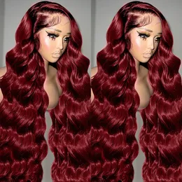 Brazilian 99J Burgundy Body Wave 13x4 13X6 HD Lace Front Human Hair Wigs 30 36 Inch Red Colored Frontal Wig for Women