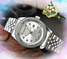 Full Diamonds Pierścień Automatyczna data Watche Wysokiej jakości trzy szpilki Kobiety Mężczyźni Clock Clock Kwarc Ruch Sacid Stali Sain Bransoletka Bransoletka Montre de Luxe