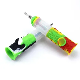 Kit de coletor de néctar de abelha de silicone colorido com prego de titânio octogonal cachimbos de tabaco queimador de óleo de vidro bongs dab rigs