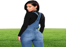 2019 Nya kvinnor denim overaller rippade stretch dungarees hög midja långa jeans blyertsbyxor rompers jumpsuit blå jeans jumpsuits j17960662
