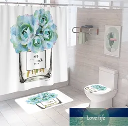 Quatily yeni banyo setleri duş perdesi seti 4 adet set su geçirmez tuvalet banyo perdeleri kapak tuvalet kapağı mat kaide