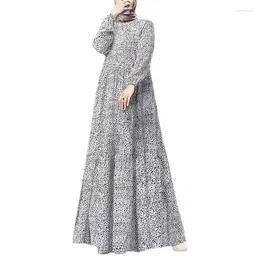 Casual Dresses Spring Women Muslim Dress Full Sleeve O-Neck Printed Turkey Sundress Bohemian Vintage Holiday Islamic Clothing