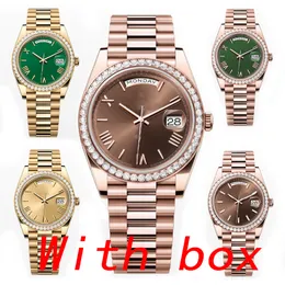 DAY DATE Mens Watch with Diamond Brown Dial Automatic Machine 40mm Lady 36mm Woman 904L Stainless Steel Strap Sapphire Hidden Folding Buckle Waterproof Dhgate