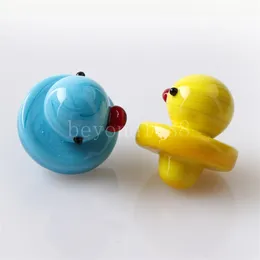 Wholesale Glass Carb Caps Yellow and Blue Duck Style UFO Cap With 25mm OD for XL Flat Top Quartz Banger Nails