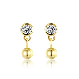 Orecchini pendenti con sfera in argento S925 placcati in oro 18k Micro Set 3A Orecchini squisiti con zirconi Orecchini coreani per donna moda Gioielli per feste di nozze Regalo di San Valentino SPC