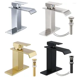 Bathroom Sink Faucets Faucet Single Handle Waterfall Deck Mount Vanity Basin Commercial With Up Drain Stopper