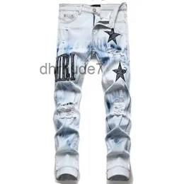 Designer Hommes Jeans Européen Jean Hombre Lettre Étoile Hommes Broderie Patchwork Ripped pour Tendance Marque Moto Pantalon Skinny YW0Y