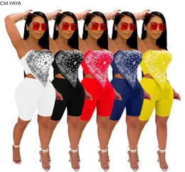 Cmyaya Women Bandanna Print Bellyband Mini Crop Tops Knee Lene Lene Shorts Pants Pants Suit Supe Two Set Sportsuit Outfits8625641