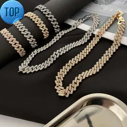 Bracciale con strass a catena cubana placcato oro 18 carati di lusso Iced Out Micro Pave CZ Miami Collana girocollo con catena a maglie Gioielli Hip Hop