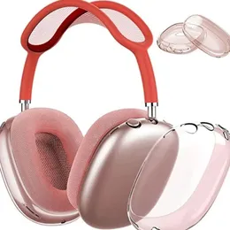 För färgglada AirPods Max Bluetooth Earbuds Hörlurtillbehör Transparent TPU Solid Silicone Watertproof Protective Case