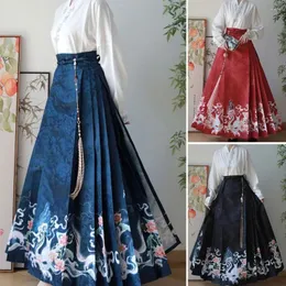 Ethnic Clothing Polyester Chinese Ming Moon Hanfu Vintage Women Colorful Blue Pleated MaMian Skirt Airplane Sleeve