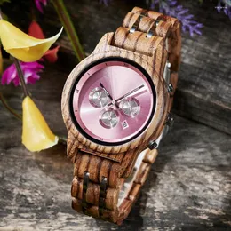 Relógios de pulso Bobo Bird Luxo Relógios Femininos de Madeira 3 Sub Dials Cronógrafo Suporte Personalização Drop