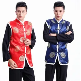 Venda quente novos homens tradicionais estilo chinês colete de algodão alta qualidade cetim tang terno moda jaqueta casaco quente tamanho M-XXXL