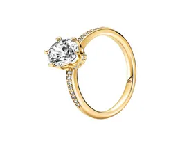 Anillo de solitario con corona brillante, chapado en oro amarillo con caja original para mujeres de plata esterlina, bodas, anillos de diamantes CZ, conjunto de fábrica al por mayor8189454