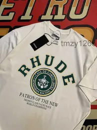 Дизайнерская модная одежда Футболки в стиле хип-хоп Американский трендовый бренд Rhude High Street Letter Green Circle Emblem Футболка с принтом Мужская женская свободная футболка Лето BU30
