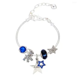 Charm Bracelets VIOVIA Design Adjustable Lobster Royal Blue Shining Star Pendant Charms Beaded Bracelet Jewelry Making Gift For Women